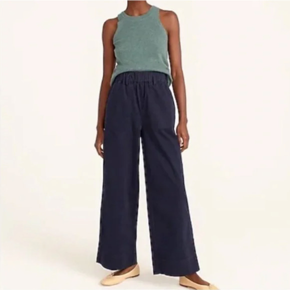 J. CREW Astrid Wide Leg Chino Pant Navy Blue Sz L {H30} - Picture 1 of 6